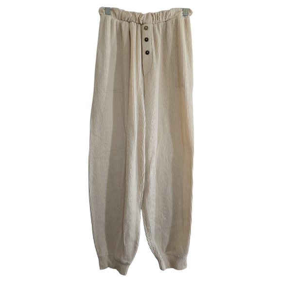 Free People Beach Cream Waffle Joggers with Faux Button Fly XS Pockets - Picture 1 of 5